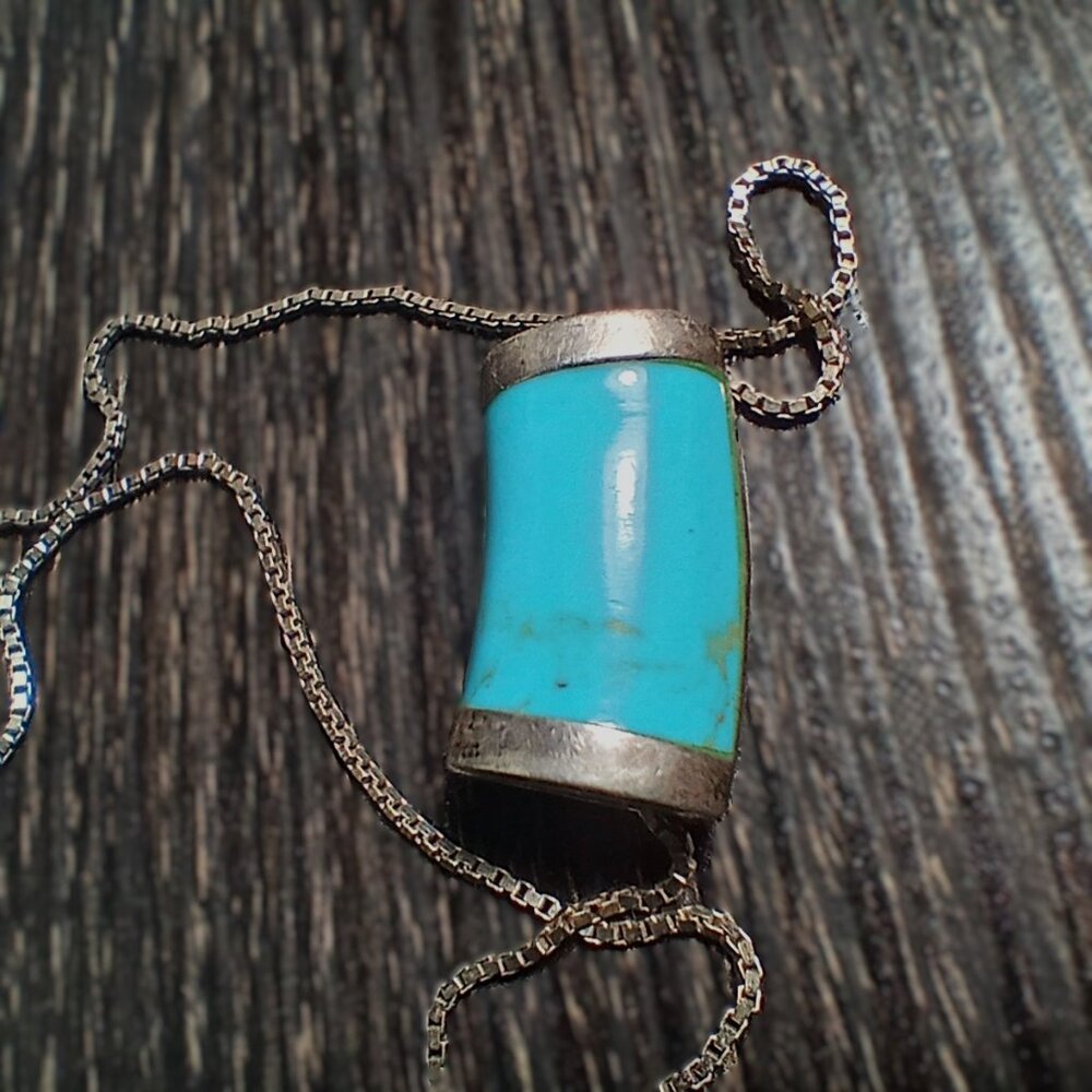 Vintage Sterling Southwestern Silver Barrel Pendant + 925 Italy Silver Chain